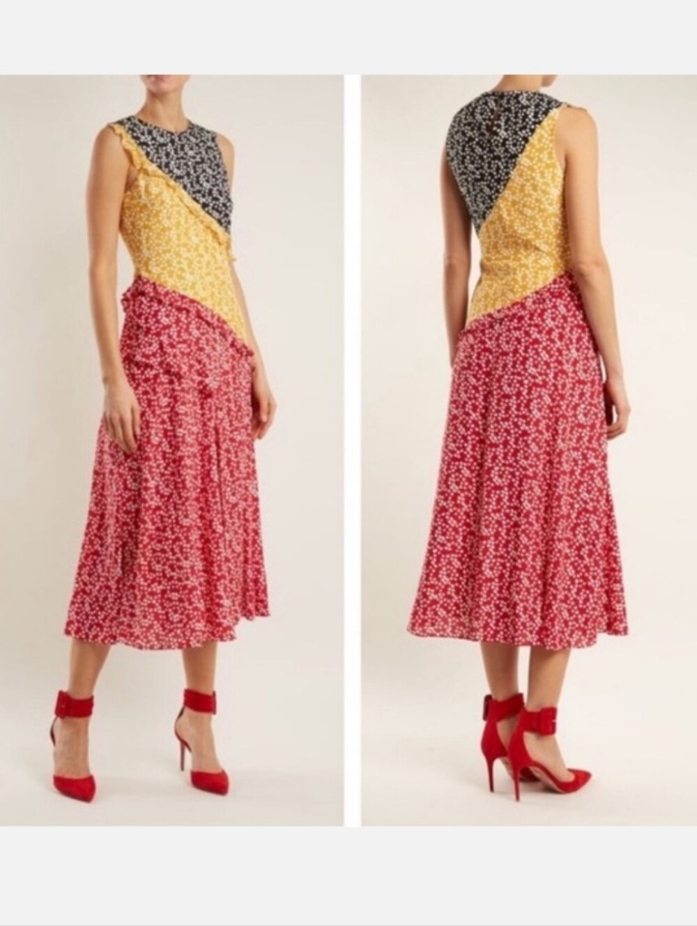 SALONI AGNES KNOT PRINT SILK CREPE DE CHINE DRESS IN CANARY KNOTS